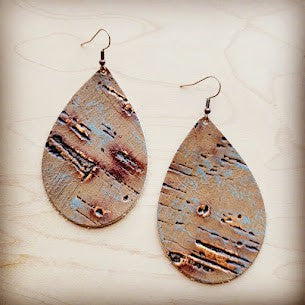 Leather Teardrop Earring-Driftwood Tarnished