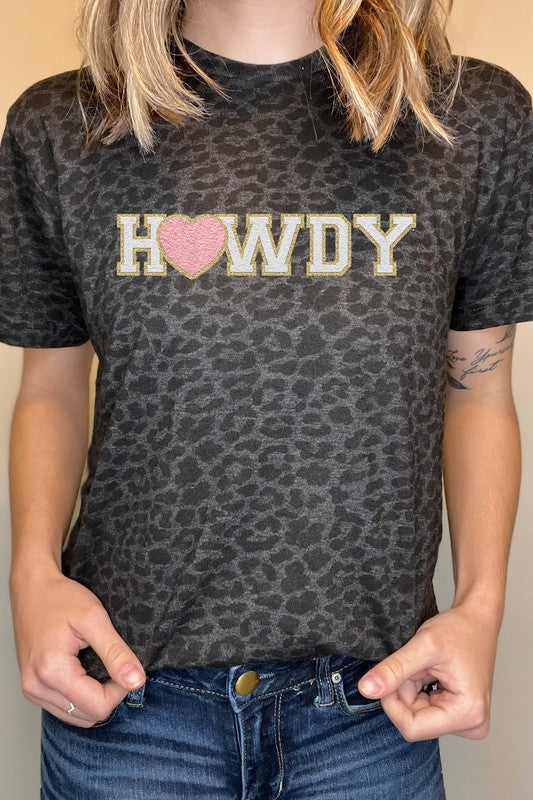 Howdy Faux Chenille Valentines Black Leopard Tee