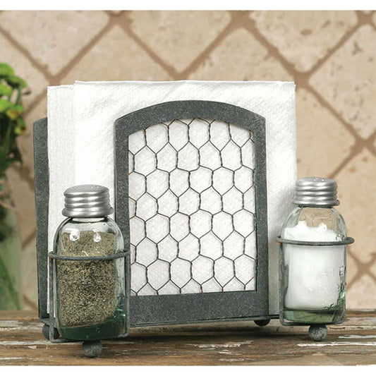 Chicken Wire Salt Pepper and Napkin Caddy