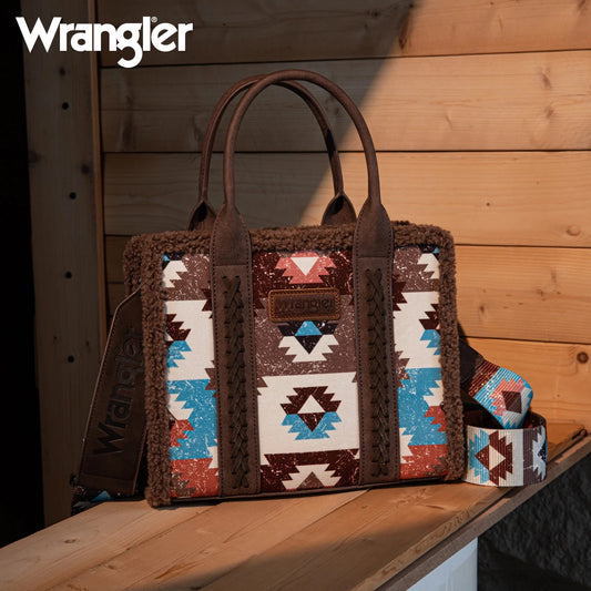 Wrangler Sherpa Southwestern Print Small Canvas Tote/Crossbody