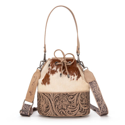 Montana West Cowhide Tooled Bucket Shoulder/Crossbody Bag