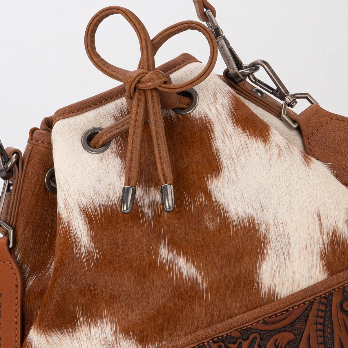 Montana West Cowhide Tooled Bucket Shoulder/Crossbody Bag