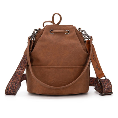 Montana West Cowhide Tooled Bucket Shoulder/Crossbody Bag