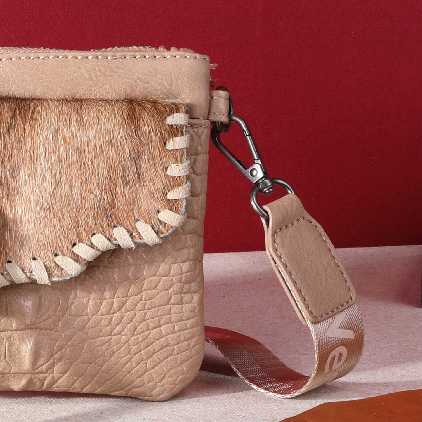 Montana West Hair-On Cowhide Croc Embossed Clutch/Crossbody